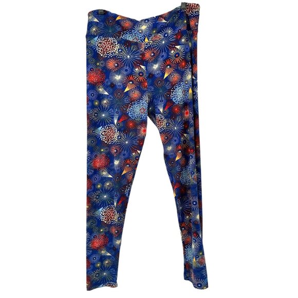 LuLaRoe Leggings Womens Tall and Curvy Blue Fireworks Patriotic Americana - Picture 1 of 7
